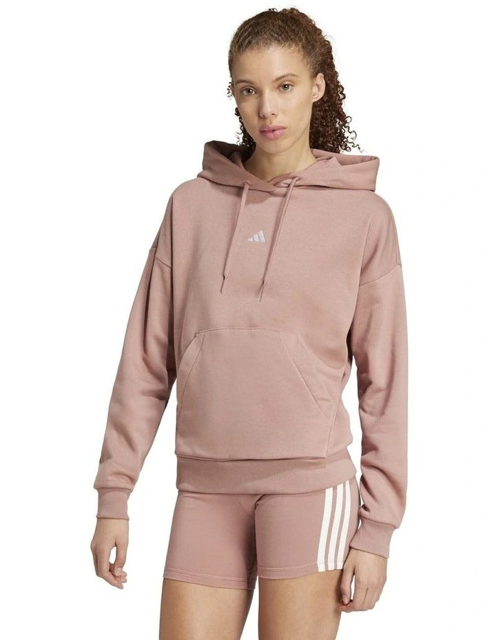Adidas fleece hoodie with 3-bar chest logo, soft cotton blend, cozy relaxed fit