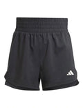 Adidas Pacer Training 3-Stripes Woven High-Rise Shorts for women in black, lightweight recycled polyester with AEROREADY moisture control and elastic waistband