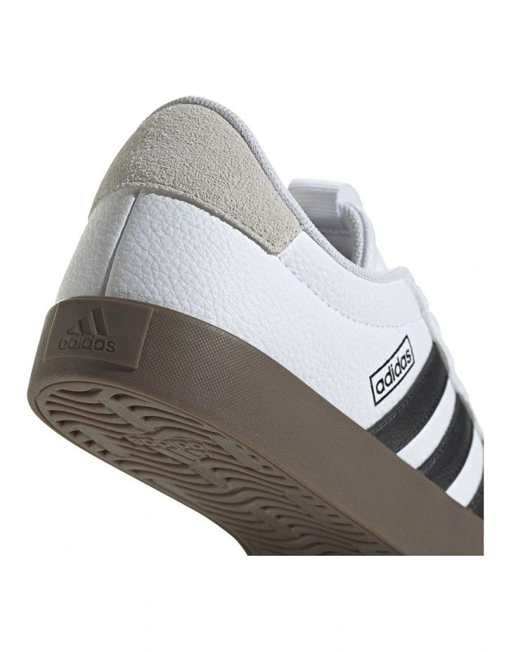 Adidas VL Court 3.0 women’s shoes with coated leather upper and low heel, stylish skater-inspired trainers in white with vulcanised outsole