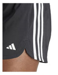 Adidas Pacer Training 3-Stripes Woven High-Rise Shorts for women in black, lightweight recycled polyester with AEROREADY moisture control and elastic waistband