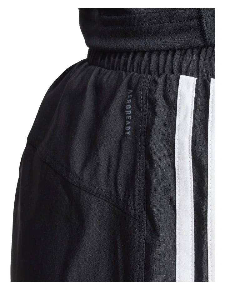 Adidas Pacer Training 3-Stripes Woven High-Rise Shorts for women in black, lightweight recycled polyester with AEROREADY moisture control and elastic waistband