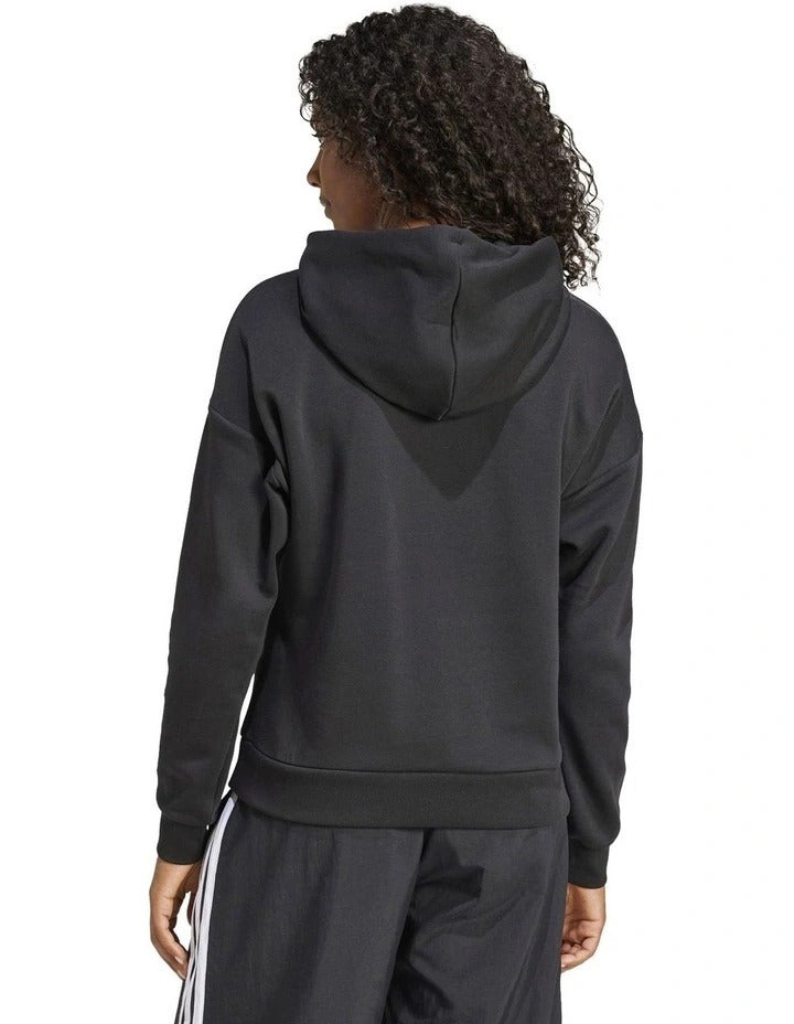 Adidas fleece hoodie with 3-bar chest logo, soft cotton blend, cozy relaxed fit