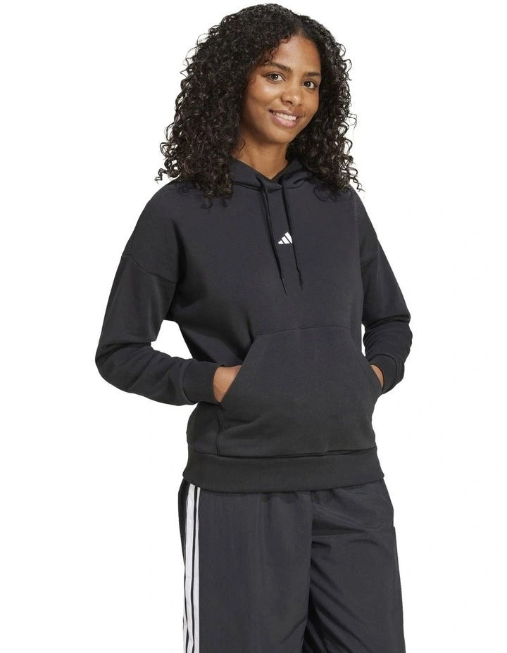Adidas fleece hoodie with 3-bar chest logo, soft cotton blend, cozy relaxed fit