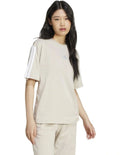Adidas Essentials 3-Stripes Boyfriend T-shirt in white cotton, relaxed fit casual sporty tee for women