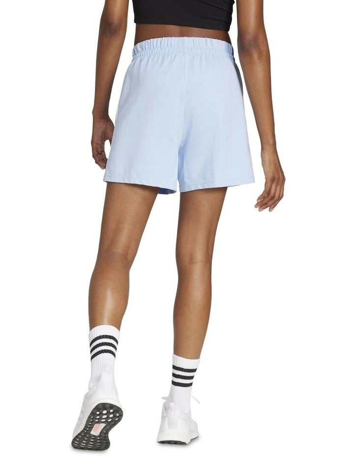 Adidas Essentials 3-Stripes Cotton Shorts in black with soft cotton fabric and signature 3-stripes down the sides