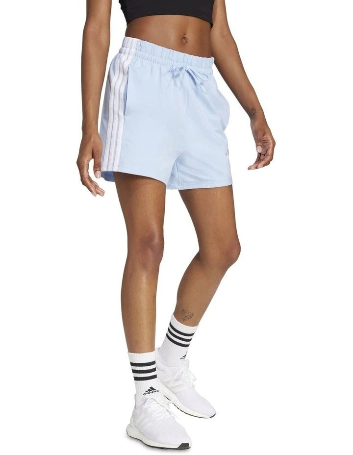 Adidas Essentials 3-Stripes Cotton Shorts in black with soft cotton fabric and signature 3-stripes down the sides