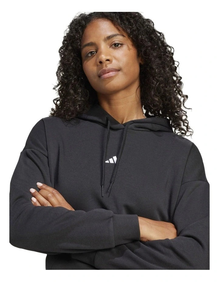 Adidas fleece hoodie with 3-bar chest logo, soft cotton blend, cozy relaxed fit
