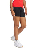 Adidas Essentials 3-Stripes High Waisted Biker Shorts in black with white stripes, cotton-elastane stretch fabric, sporty slim fit