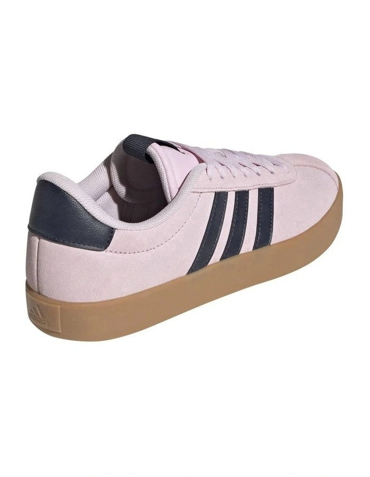 Adidas VL Court 3.0 women’s shoes with coated leather upper and low heel, stylish skater-inspired trainers in white with vulcanised outsole