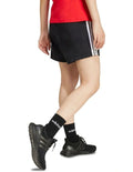 Adidas Essentials 3-Stripes Cotton Shorts in black with signature sporty side stripes, made from soft cotton and elastane for everyday comfort