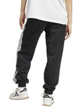 Adidas Essentials 3-Stripes Fleece Loose-Fit Joggers in grey, cozy casual pants with iconic side stripes, made from recycled cotton and polyester blend