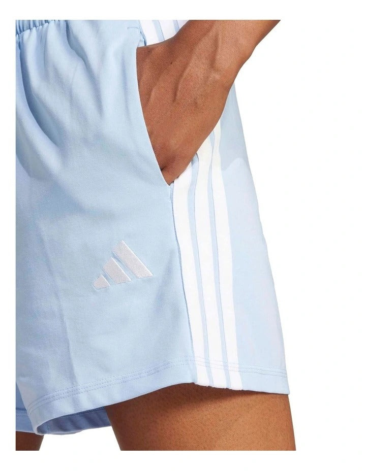 Adidas Essentials 3-Stripes Cotton Shorts in black with soft cotton fabric and signature 3-stripes down the sides