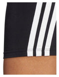 Adidas Essentials 3-Stripes High Waisted Biker Shorts in black with white stripes, cotton-elastane stretch fabric, sporty slim fit