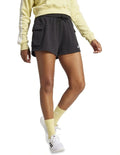 Adidas Essentials Small Logo French Terry Cargo Shorts in grey, made with 70% cotton and 30% recycled polyester, casual and comfortable style for everyday wear.