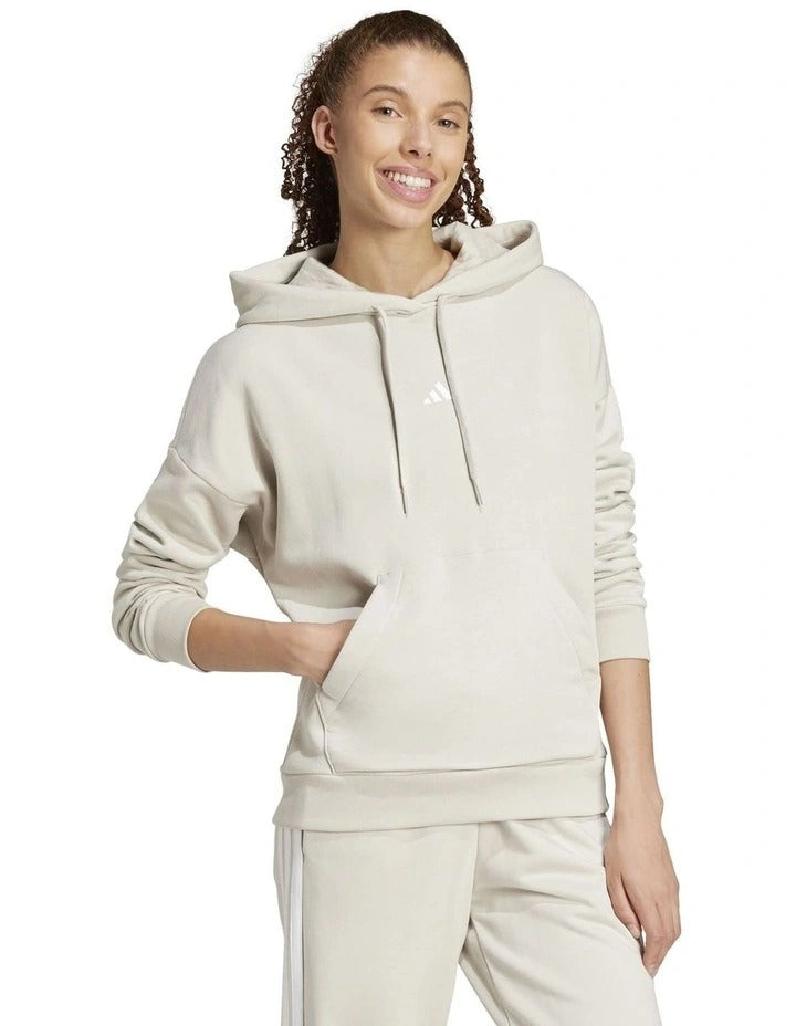 Adidas fleece hoodie with 3-bar chest logo, soft cotton blend, cozy relaxed fit
