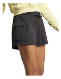 Adidas Essentials Small Logo French Terry Cargo Shorts in grey, made with 70% cotton and 30% recycled polyester, casual and comfortable style for everyday wear.