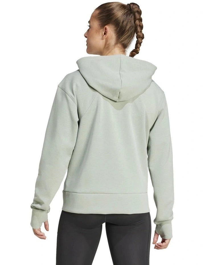 Adidas Training Full-Zip Hooded Sweatshirt for men with Climacool technology, soft fleece fabric, side-slip pockets, and recycled polyester blend in black