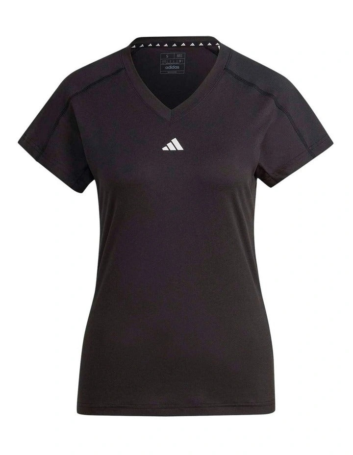 Adidas Aeroready Train Essentials Minimal Branding V-Neck Tee in recycled polyester with moisture-managing technology