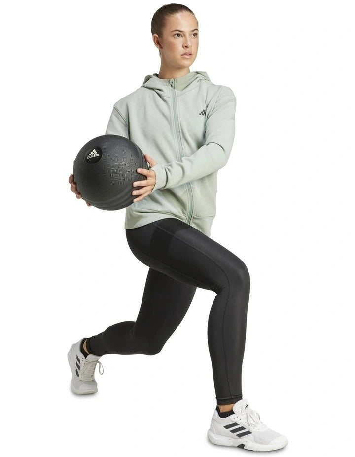 Adidas Training Full-Zip Hooded Sweatshirt for men with Climacool technology, soft fleece fabric, side-slip pockets, and recycled polyester blend in black