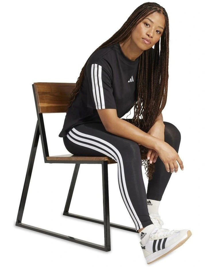 Adidas Essentials 3-Stripes Cotton Leggings Women Stretchy Comfortable Workout Pants