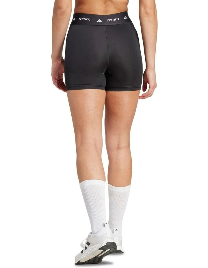 Adidas Techfit Short Leggings in black, 73% recycled polyester, 27% elastane, compression fit, AEROREADY moisture-wicking for workouts