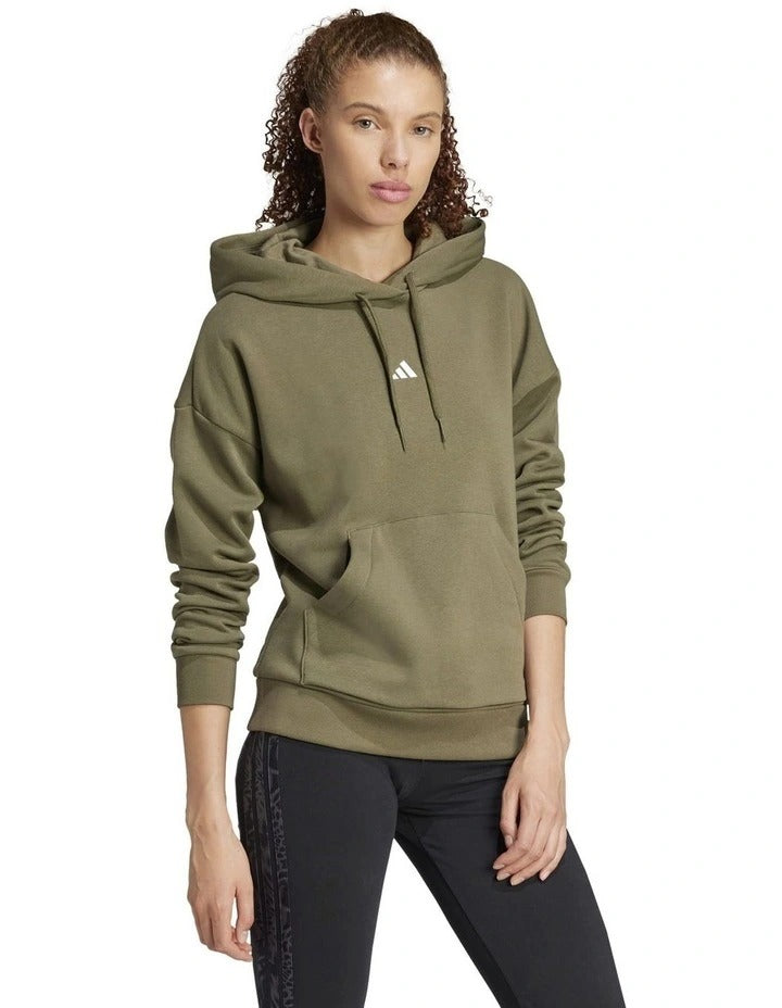 Adidas fleece hoodie with 3-bar chest logo, soft cotton blend, cozy relaxed fit