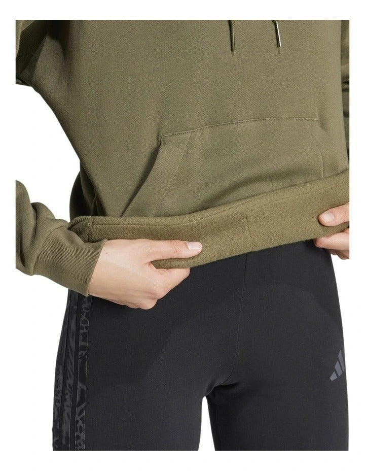 Adidas fleece hoodie with 3-bar chest logo, soft cotton blend, cozy relaxed fit