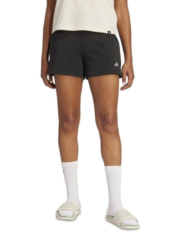 Adidas Essentials Small Logo cozy fleece shorts for men in cotton-polyester blend with 3 Bar Logo and side slits