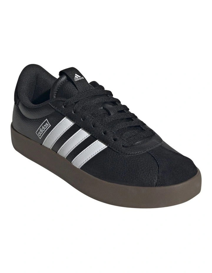 Adidas VL Court 3.0 women’s shoes with coated leather upper and low heel, stylish skater-inspired trainers in white with vulcanised outsole