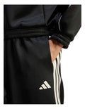 Adidas Stadium Stripes Tracksuit Bottoms in black with signature 3-Stripes, soft recycled polyester-cotton blend, satin piping, and matte rubber-print logo.