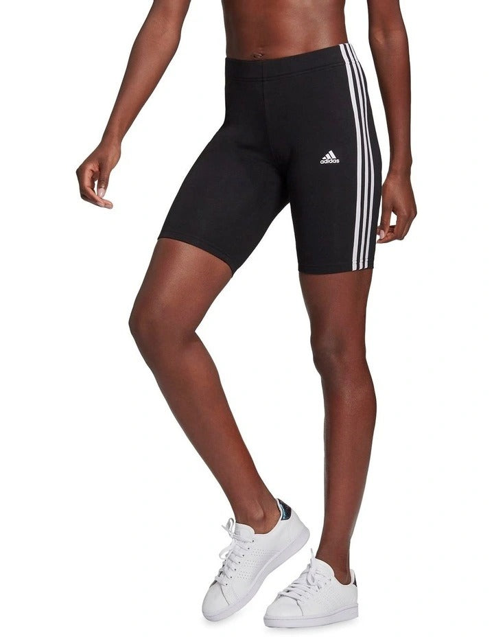 Adidas 3 Stripe Bike Short in black with fitted design and organic cotton fabric