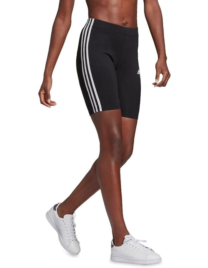Adidas 3 Stripe Bike Short in black with fitted design and organic cotton fabric