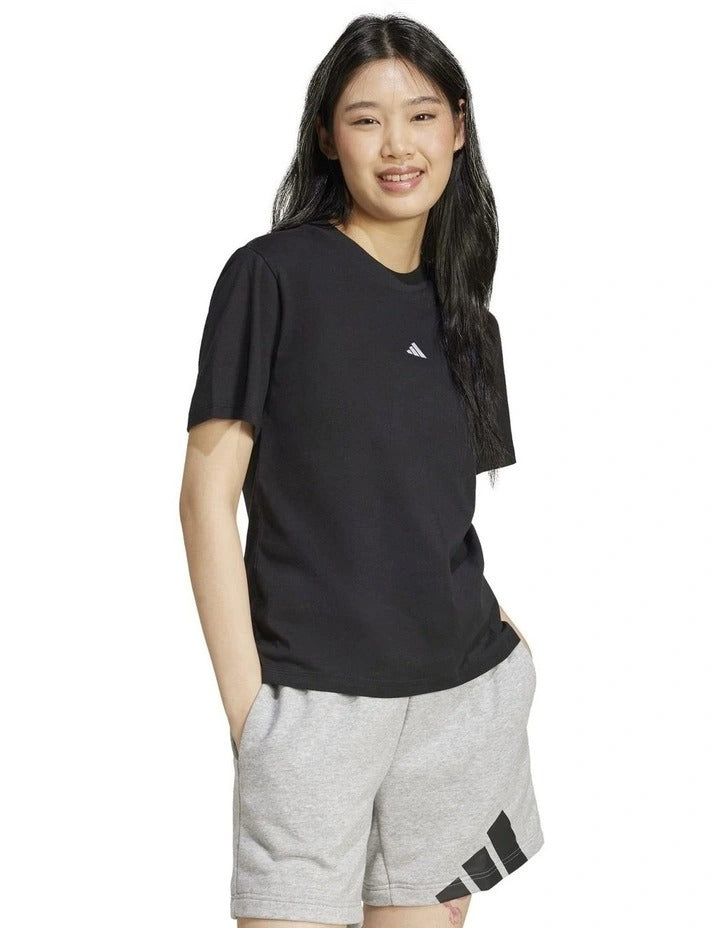 Adidas Essentials Small Logo Cotton T-shirt in white, 100% soft cotton, casual sporty wear