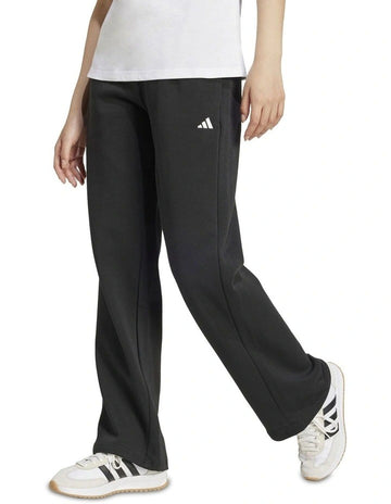Adidas Essentials Open-Hem Joggers in grey with embroidered logo, soft cotton-polyester fleece, comfortable and stylish casual pants