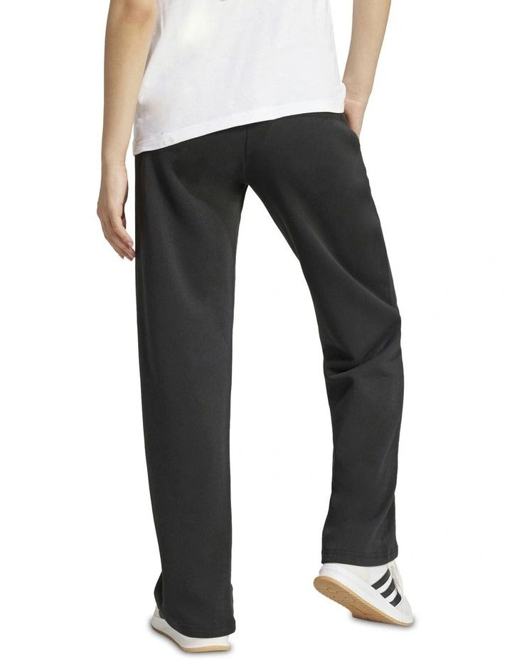 Adidas Essentials Open-Hem Joggers in grey with embroidered logo, soft cotton-polyester fleece, comfortable and stylish casual pants
