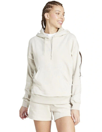 Adidas Essentials Small Logo French Terry Hoodie in grey, 70% cotton 30% recycled polyester, cozy casual wear with 3 Bar Logo on chest