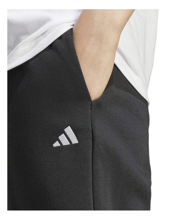 Adidas Essentials Open-Hem Joggers in grey with embroidered logo, soft cotton-polyester fleece, comfortable and stylish casual pants