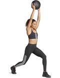 Adidas Optime 3 Stripes Full Length Training Leggings in recycled polyester with high-rise waistband and side pocket