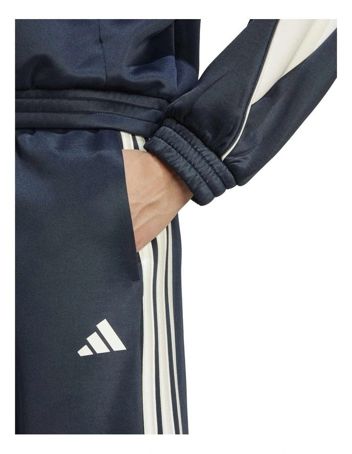 Adidas Stadium 3-Stripes Track Pants for Men in Black with Satin Piping and Recycled Polyester Blend