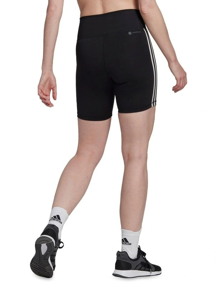 Adidas Train Essentials 3 Stripe Logo Short Tights for Women, High-Rise Waist, Recycled Polyester and Elastane, Black Fitness Leggings