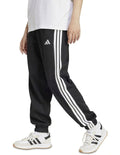 Adidas Essentials 3-Stripes Fleece Loose-Fit Joggers in grey, cozy casual pants with iconic side stripes, made from recycled cotton and polyester blend