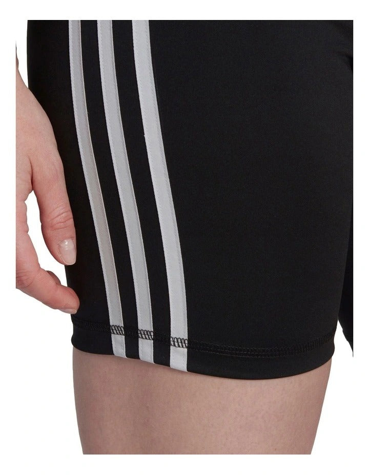 Adidas Train Essentials 3 Stripe Logo Short Tights for Women, High-Rise Waist, Recycled Polyester and Elastane, Black Fitness Leggings