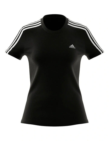 Adidas Essentials 3 Stripe Slim Tee for Women in 100% Cotton with Contrasting Sleeve Stripes