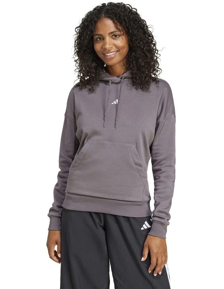 Adidas fleece hoodie with 3-bar chest logo, soft cotton blend, cozy relaxed fit