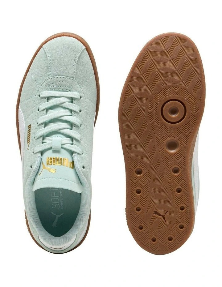 Women’s Puma Club II Sneakers with suede leather upper, flat heel, SoftFoam+ cushioning, and classic Puma design