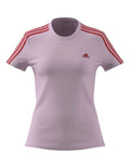 Adidas Essentials Slim 3-Stripes T-Shirt for women in 100% cotton with classic sporty design and contrasting sleeve stripes