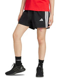 Adidas Essentials 3-Stripes Cotton Shorts in black with signature sporty side stripes, made from soft cotton and elastane for everyday comfort
