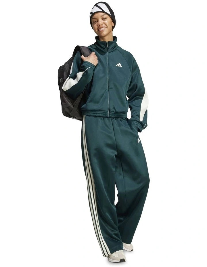 Adidas Stadium 3-Stripes Track Tracksuit Bottoms in black with satin piping and signature 3-stripes down the sides