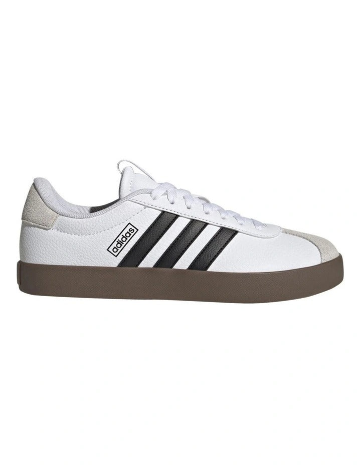 Adidas VL Court 3.0 women’s shoes with coated leather upper and low heel, stylish skater-inspired trainers in white with vulcanised outsole