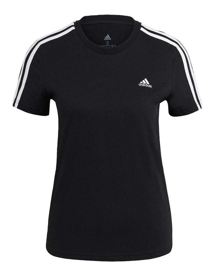 Adidas Essentials 3 Stripe Slim Tee for Women in 100% Cotton with Contrasting Sleeve Stripes